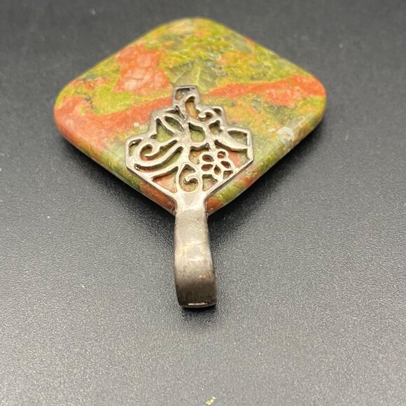 Natural Unakite Jasper Stone 925 Ster Silver Pendant Floral Enhancer Filigree - Picture 5 of 9